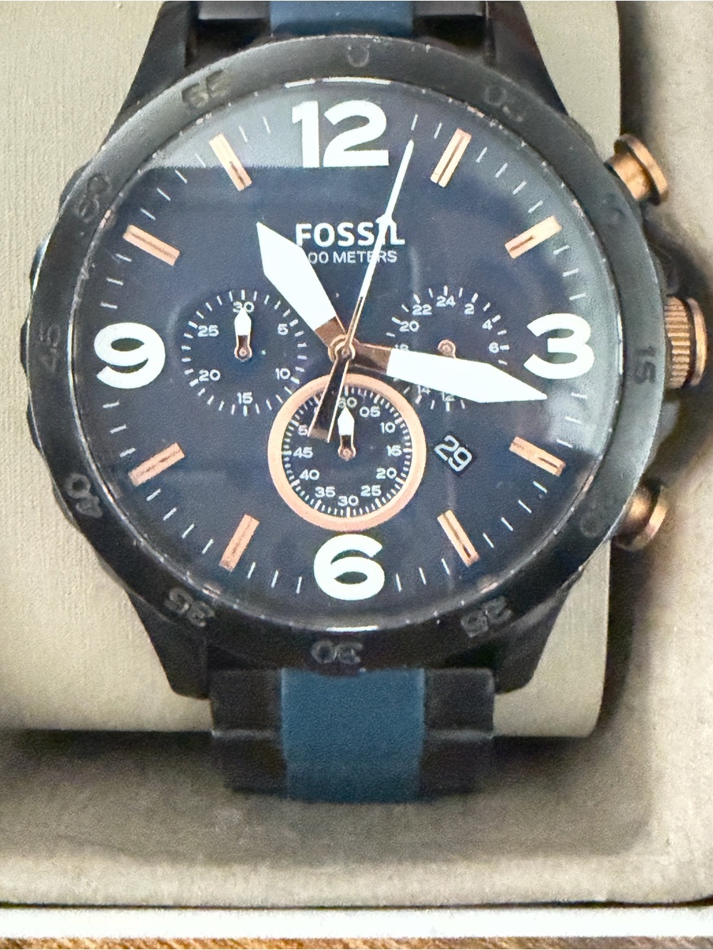 Fossil Men's Navy and Rose Gold Chronograph Watch